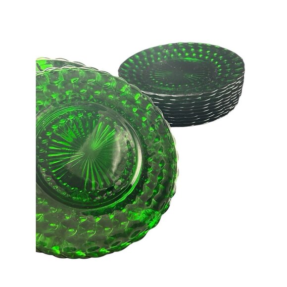 1950s Anchor Hocking Forest Green Bubble 9.25" Dinner Plate Made USA Set  of 4 - Picture 4 of 5